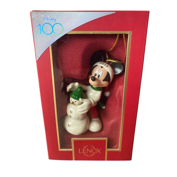 Lenox Other - Lenox 2023 Mickey and Snowman Porcelain Gold-Trim Ornament *NEW IN BOX